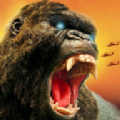 致命的恐龙袭击愤怒的大猩猩