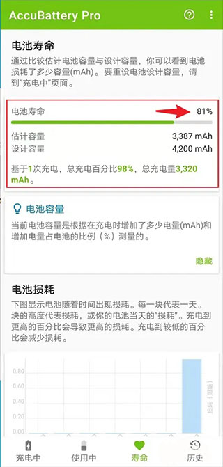 BatteryGuru 电池寿命结果显示