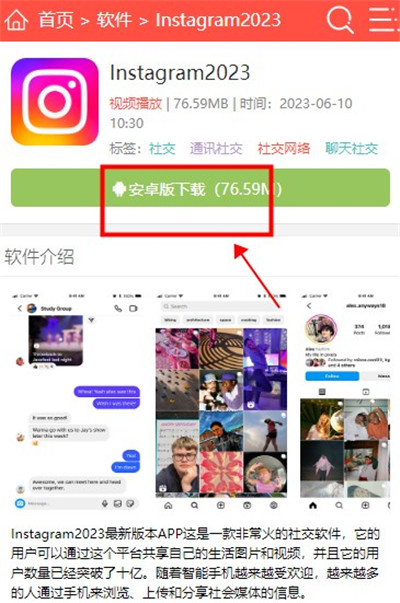 Instagram下载页面示意图