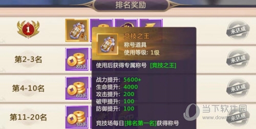 竞技场排名奖励